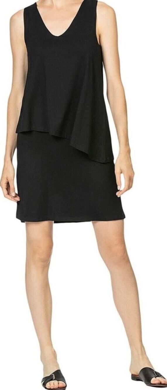 NWT Lilla P Black Double Layer V-Neck Sleeveless Dress Women's Medium